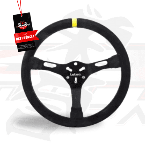VOLANTE VELOX BLACK COURO TARJA AMARELA - LOTSE