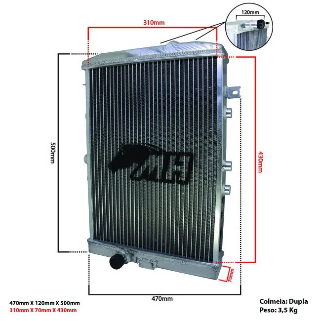 Radiador de Água Racing com Tampa para Volkswagen VW Gol / Parati (Todos) Quadrado - Montagem Original - Sem Ventoinha - Imagem 2